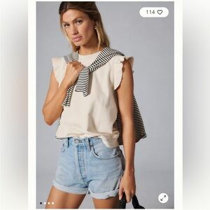 Anthropologie T.la Ruffled Cut Off Sweatshirt Top